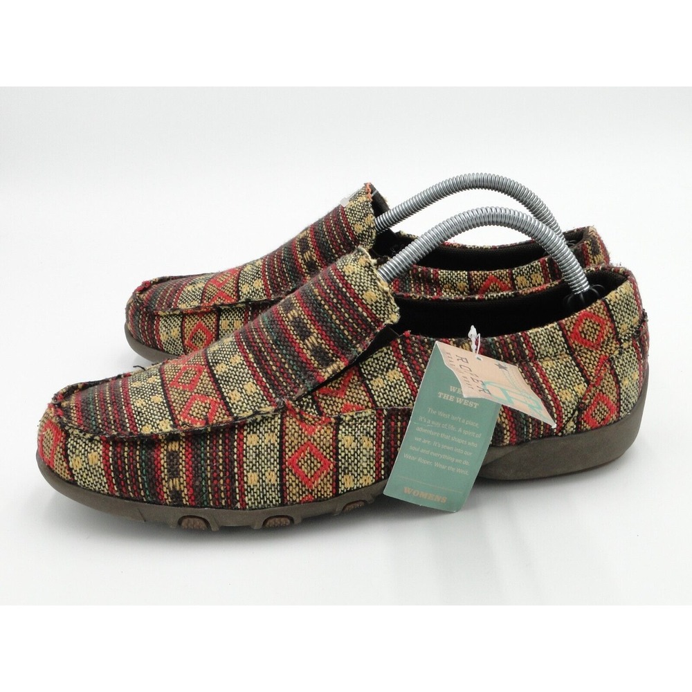 Roper Johnnie Womens Size 11 Colorful Southwestern Slip On Driving Moc Toe Shoes - Picture 2 of 7